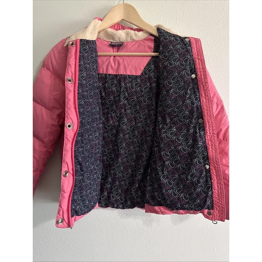 Vineyard Vines Puffer Jacket Quilted Goose Down Hood‎  Pink Youth Girls Medium